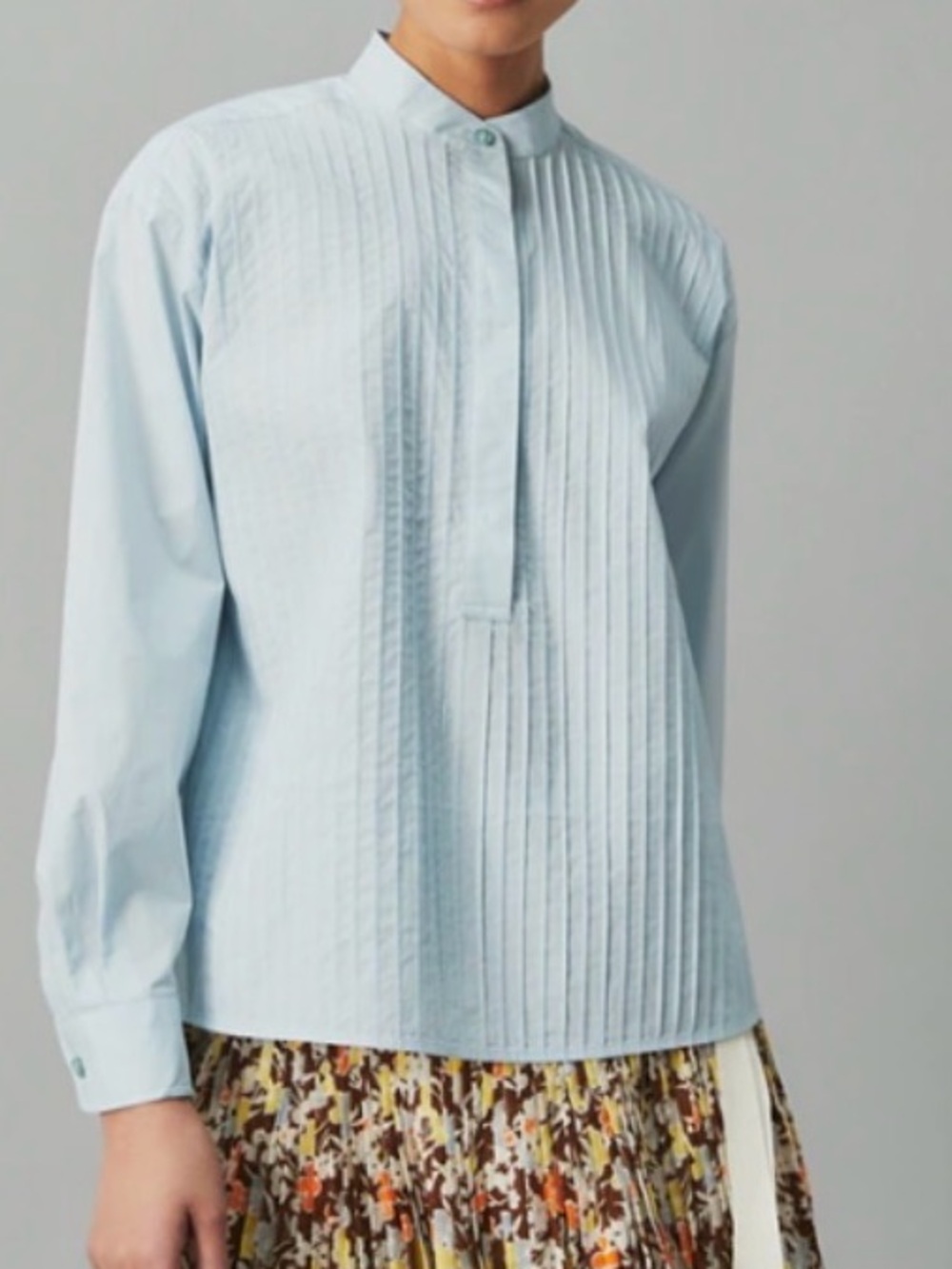 Tory Burch Light Blue Pintuck Front Button-Down Shirt